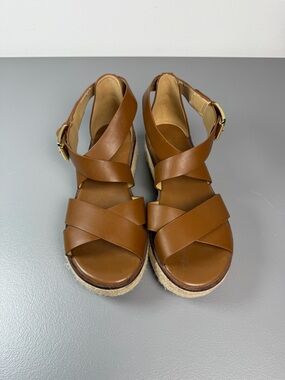 Michael Kors Darny Brown Leather Strap Espadrille Sandals Size 7 EUC